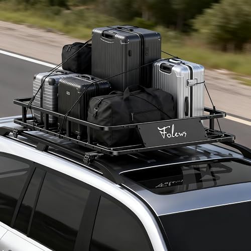 Folews Car Roof Basket 51 x 36 x 6 Inch, Heavy Duty 250LB Cargo Carrier | Roof Rack Basket, Universal Fit, Rooftop Cargo Rack Basket Steel Luggage Holder for SUV, Truck & Pickup