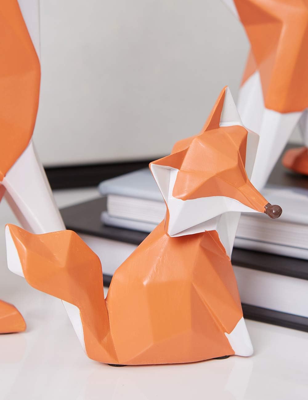 HAUCOZE Fox Statue Figurine Animal Sculpture Modern Home Decor 4.0 Inch | Orange Resin Geometric Art Birthday Holiday Gift Handmade Ornament for