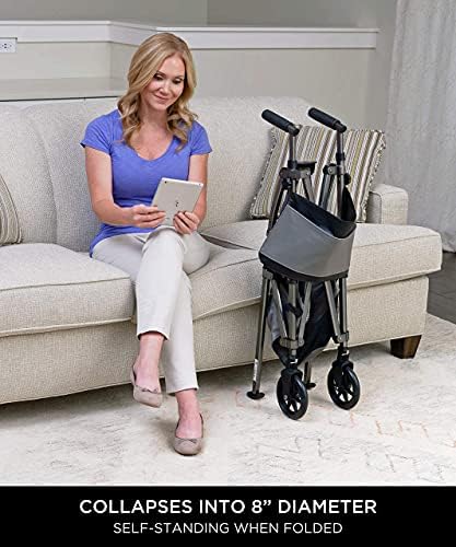 Signature Life Elite Travel Walker, Lightweight Folding Rolling-Walker with Swivel Wheels for Adults, Seniors, and Elderly, Compact Narrow Walking Aid, Height Adjustable with Ski Glides and Pouch