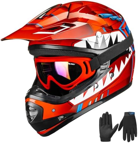 ILM Youth Kids ATV Motocross Helmet Goggles Sports Gloves Dirt Bike Motorcycle Off Road DOT Approved B07 (Youth-L, Matte Black)