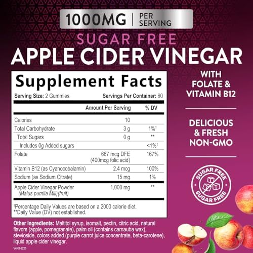 Apple Cider Vinegar Gummies for Weight Loss - Sugar Free - Max Strength ACV Gummy with Vitamin B12 & The Mother - Metabolism & Energy Support