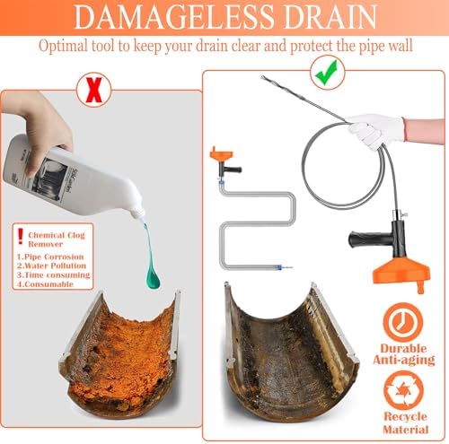 33 Feet Drain Snake Auger, Plumbing Snake Drain Hair Clog Removal Tool, Heavy Duty Toilet Snake Auger