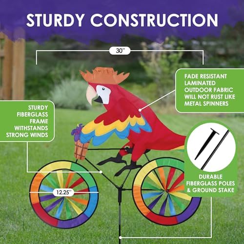 Bike Spinner Parrot 30" – Tropical Bird Design, Weather-Resistant Outdoor Decor, Durable & Lightweight for Patios, Yards