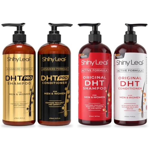 Shiny Leaf DHT Blocker Shampoo and Conditioner Set with Biotin, 2 x 16 oz | DHT blocker shampoo and conditioner with biotin, rosemary oil and asparagus extract for thinning hair. For men and women