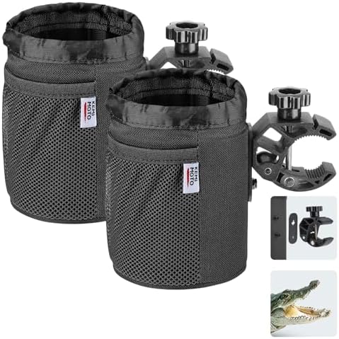 KEMIMOTO Motorcycle Cup Holder, Oxford Fabric Motorcycle Drink Holder with 0.6"-1.5" Alligator Clamp, Universal Water Bottle Cup Accessories for Bike