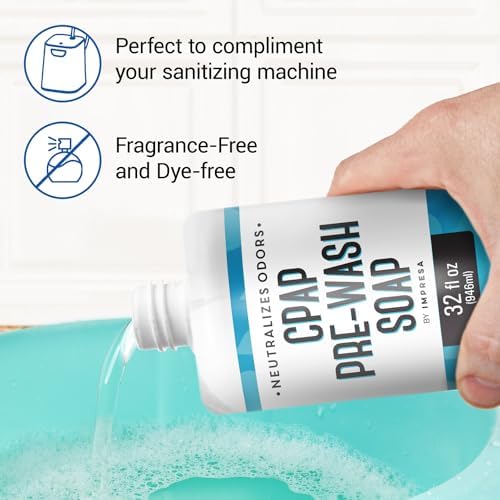 IMPRESA Concentrated CPAP Prewash Soap - 32 Fl Oz - Clear Formula, Unscented Soap - Odor Removal, Respiratory Equipment Cleaner - Gentle on Equipment