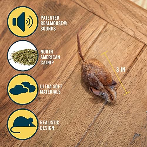 OurPets Play-N-Squeak Twice the Mice Cat Toy, 2 Piece Set, Catnip Filled | Real mouse sound effect, electronic squeaker inside, sparks hunting instinct, engaging design, for indoor felines every day