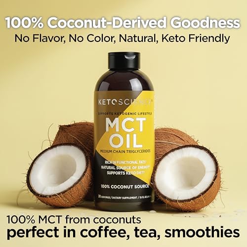 KETO SCIENCE Ketogenic MCT Oil, Dietary Supplement, Made from 100% Coconuts, Promotes Energy, Unflavored, 15 Fl Oz