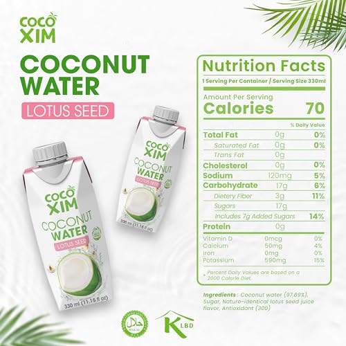 COCOXIM Ready to Drink Coconut Water with Lotus Seed, 11 oz, Pack of 12