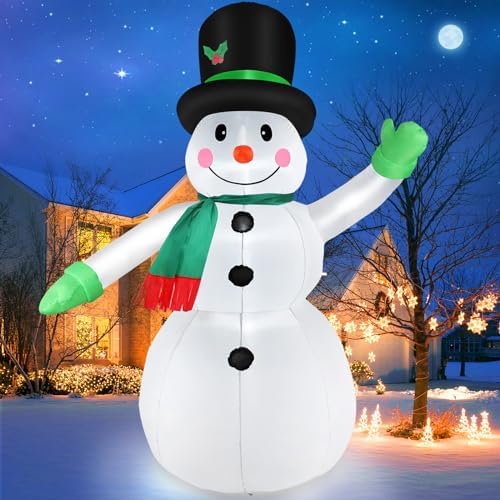7 FT Christmas Inflatables Snowman Outdoor Yard Decorations, Christmas Blow up Snow Man with LED Lights & Black Hat