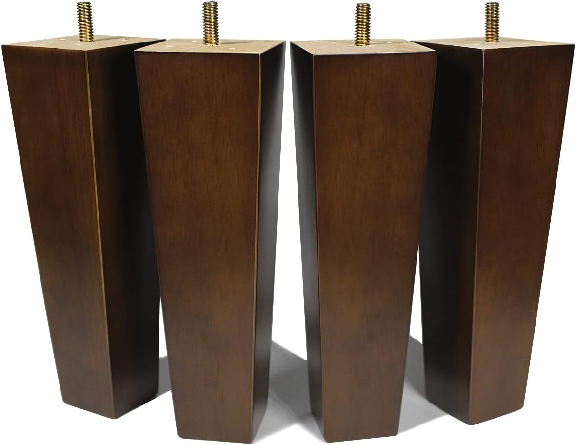 Sofa Legs Square Bed Feet 2 inch Wood Replacement Leg for Furniture Set of 4, Dark Brown