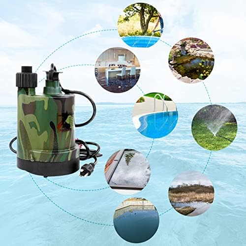 TIGEROAR 120V Submersible Pump 1/4 HP Water Transfer Pump 1800 GPH | Electric Pond Pool Pump Utility Pump with 10 ft. Cord Anticorrosive Plastic