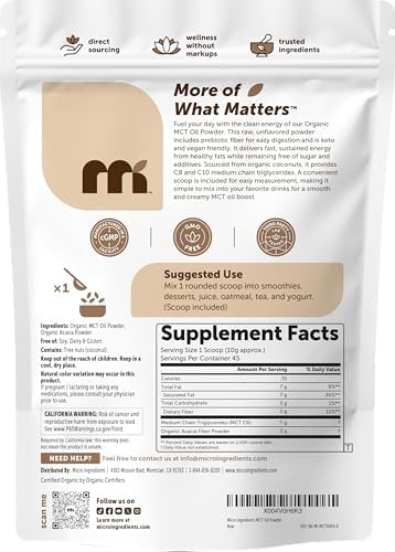 Micro Ingredients Organic MCT Oil Powder with Prebiotic Fiber