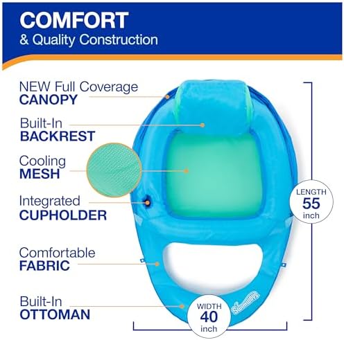SwimWays Spring Float Recliner Chair for Swimming Pool, Inflatable Pool Floats Adult with Fast Inflation, Cup Holder & Foot Rest for Ages 15 & Up