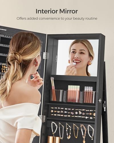 SONGMICS 360° Swivel Jewelry Cabinet, Full-Length Mirror, Lockable