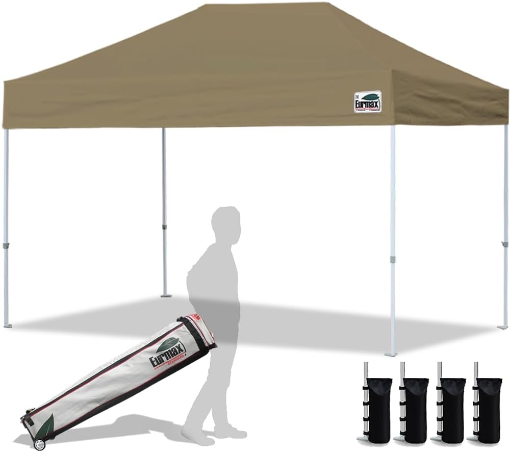 Eurmax USA 10x10ft Pop Up Canopy,Commercial Instant Tent for Outdoor Events,Patented No-Tip Rolling Storage Bag with 4 Sandbags,UV & Water Resistant,Heavy Duty Portable Shelter Gazebo,Black