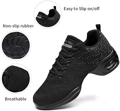 Slow Man Women's Jazz Shoes Lace-up Sneakers - Breathable Air Cushion Lady Split Sole Athletic Walking Dance Shoes Platform