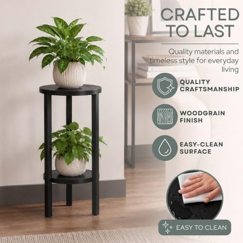 Convenience Concepts Graystone 24 inch 2 Tier Plant Stand - Industrial Stand for Plants, Vases, and Antiques, Urban Modern Design for The Living Room