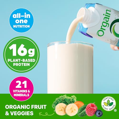Orgain Organic Nutritional Vegan 16g Protein Shake, Vanilla, 11 oz, 12pk | Ready to drink plant based protein, meal replacement, 21 vitamins & minerals, fruits & vegetables, non-GMO, gluten-free