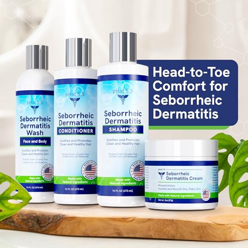 Sulfate Free Shampoo and Conditioner Set for Seborrheic Dermatitis Relief - Severe Dry & Itchy Scalp Treatment with Manuka Honey, Aloe Vera & Coconut Oil - Safe for Color Treated Hair (8 oz)