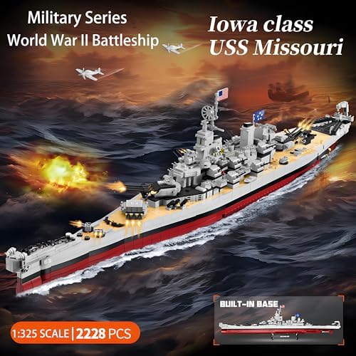 USS Missouri Battleship Building Blocks Set, 2228PCS WW2 Military Series Warship Model Building Kit