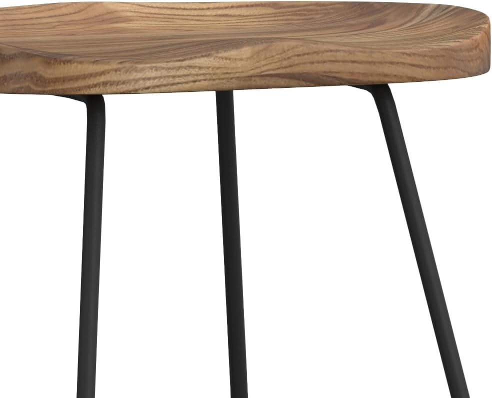 SIMPLIHOME Amberly Rustic Metal 24 Inch Saddle Counter Height Stool (Set of 2) in Natural/Black, For the Dining Room and Kitchen
