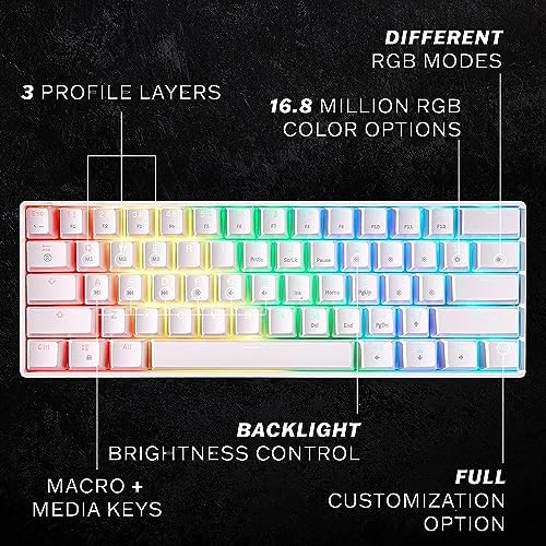 HK GAMING GK61 Mechanical Gaming Keyboard - 61 Keys Multi Color RGB Illuminated LED Backlit Wired Programmable for PC/Mac Gamer (Gateron Optical Brown
