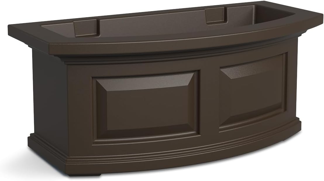 Mayne Nantucket 36in Self-Watering Rectangular Window Box Planter, White | Self-watering, All season, Fade resistant, Mounting brackets included, Built-in overflow, 15-year warranty