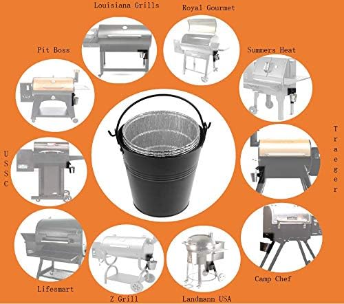 15-Pack Liners & Replacement Traeger HDW152 Drip Grease Bucket for Traeger 20/22/34, Pit Boss, etc Pellets Smoke (Black 15)