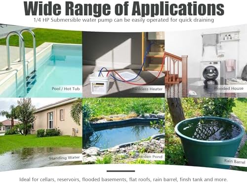 Submersible Sump Pump 1/4 HP 1500GPH Utility Pump Thermoplastic Electric Portable Transfer Water Pump with 10-Foot Cord for Pool Tub Garden Pond