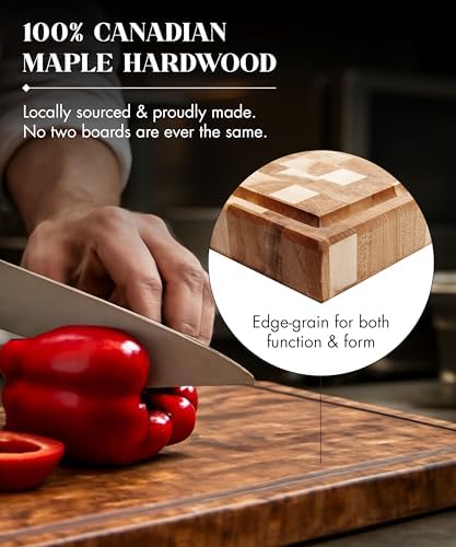 Labell Large Canadian Maple Cutting Board, Juice Groove, 16 x 20 x 1.5 in | Wood Butcher Block, Food Prep, Natural, Durable, for Kitchens