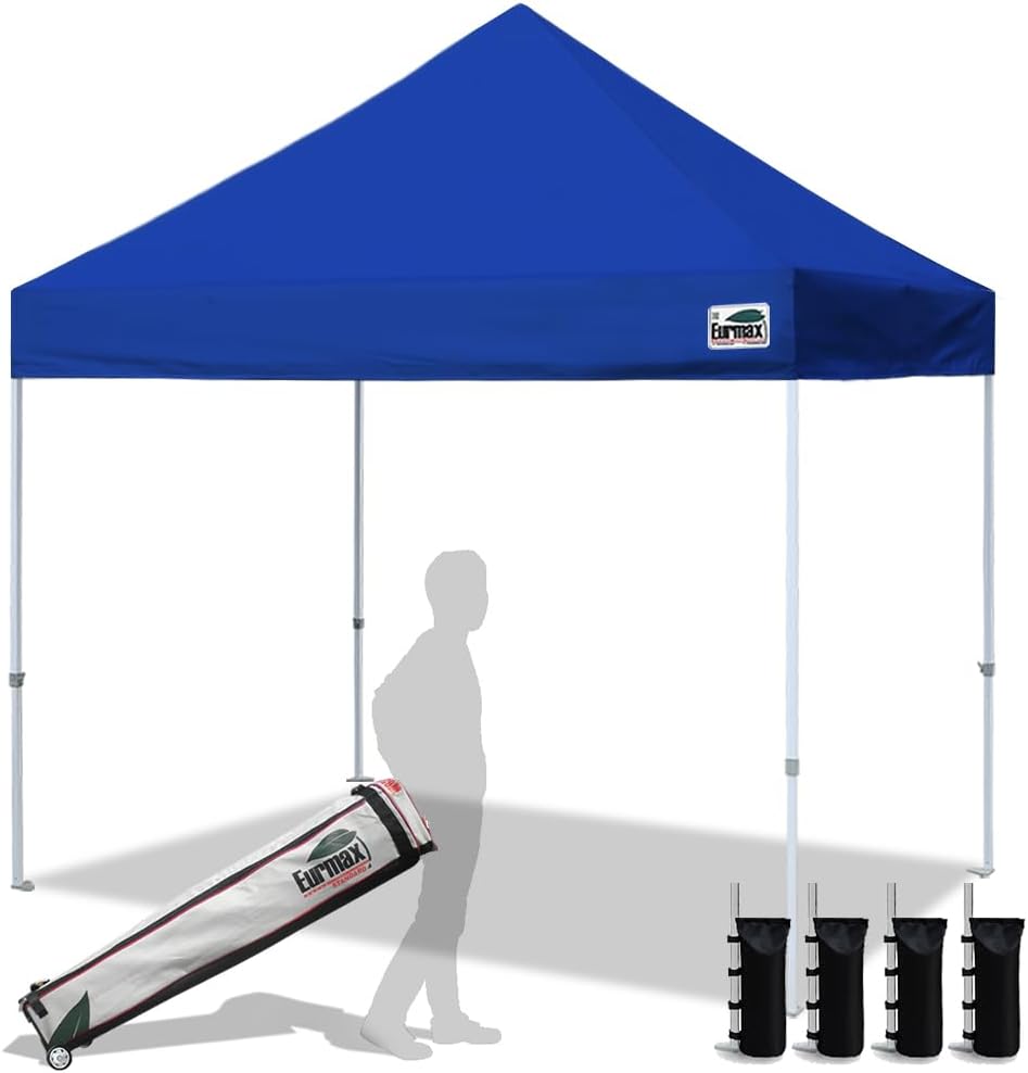 Eurmax USA 10x10ft Pop Up Canopy,Commercial Instant Tent for Outdoor Events,Patented No-Tip Rolling Storage Bag with 4 Sandbags,UV & Water Resistant,Heavy Duty Portable Shelter Gazebo,Black