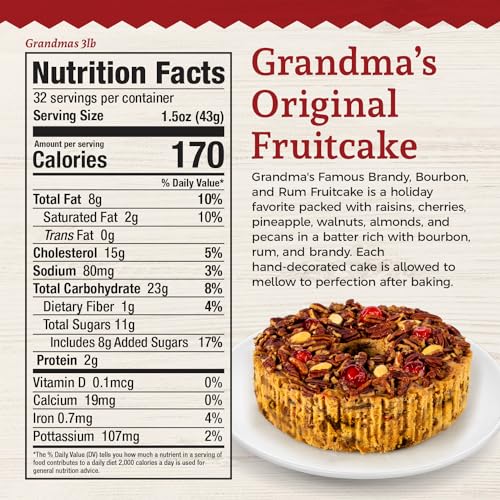 Beatrice Bakery Co. Original Fruitcake, Grandma's Old Fashioned Fruit and Nut Freshly Made, Brandy, Bourbon and Rum Fruitcake, Est. 1917 (32 oz Box)