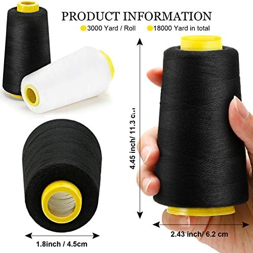 BBTO 6 Rolls 3000 Yard Each Serger Thread Polyester Cones Spool Thread for Sewing Serger Overlock Quilting Sewing Machine (Black, White, Beige, Grey
