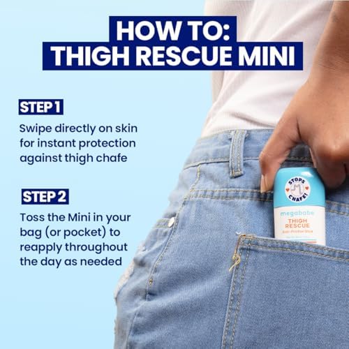 Megababe Thigh Rescue Anti-Chafe Stick Mini | Travel size, great for on-the-go | Prevents skin chafe & irritation | Thighs, arms, bra-lines & more