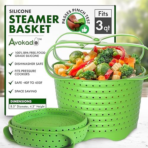 Avokado Silicone Steamer Basket for 3qt Instant Pot [6qt, 8qt avail], Other Pressure Cookers - 100% Food Safe, BPA-Free