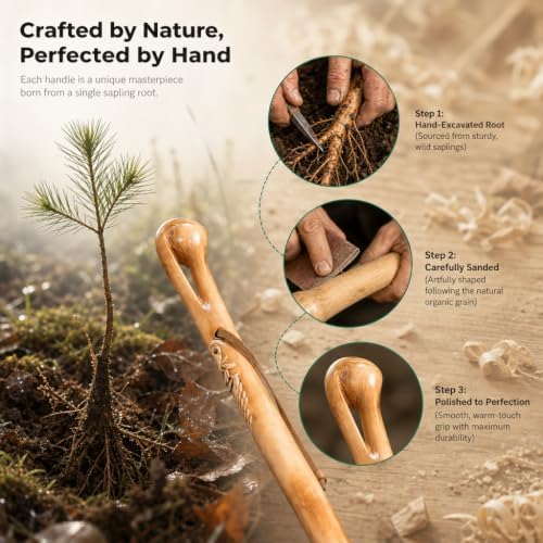 FOREST PILOT Root Head Wooden Walking Stick with Old Man Face Carving(Nature Color, 55 Inches, 1 Piece