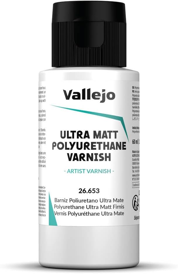 Vallejo - Polyurethane Varnish | Satin Finish 200 ml. (6.76 fl.oz.) | Extraordinary Hardness & Permanence | Create a Perfect Clear Coat | Scratch Resistant for Outdoor and Indoor Surfaces
