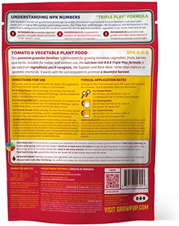 2.25lb Tomato & Vegetable Plant Food Fertilizer Triple Play 8-8-8 (Covers Up to 250 Square Feet)
