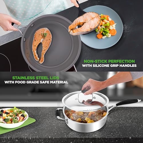 NutriChef Professional 12-Piece Nonstick Cookware - PFOA/PFOS-Free, Heat Resistant Lacquer, Elegant Design, Multi-Sized Pots and Pans, Teal/Gray/Green