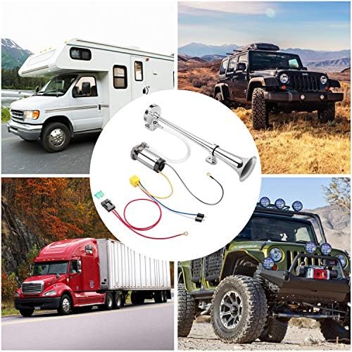 HK 12V 150db Air Horn, 18 Inches Chrome Zinc Single Trumpet Truck Air Horn with Compressor Powerful Loud 150db for Truck Boat SUV Train (Sliver)