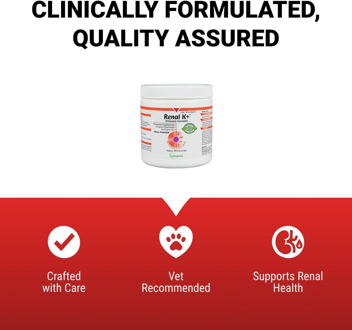 Vetoquinol Renal K - Potassium Supplement Powder for Dogs & Cats - Supports Kidney Health & Pet Wellness - Unflavored Oral Supplement - 3.5oz
