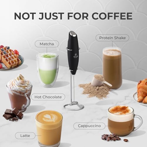 Zulay Kitchen Powerful Milk Frother Wand With Duracell Batteries - Ultra Fast Handheld Drink Mixer - Electric Whisk Foam Maker for Coffee, Lattes