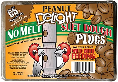 C&S Peanut Delight No Melt Suet Dough Plugs, Suet Plugs for Wild Birds, 12 Oz, 4 Count