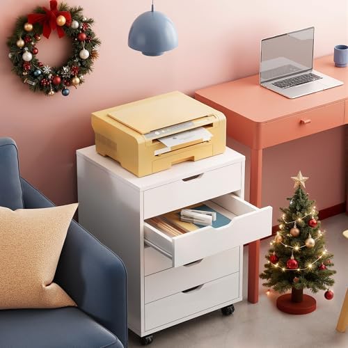 DEVAISE 7-Drawer Office File Cabinets, Mobile Craft Storage Cabinet, White | Wood Drawer Unit, Storage Cabinet, Rolling Cart, Printer Stand, Filing Cabinet with Drawers