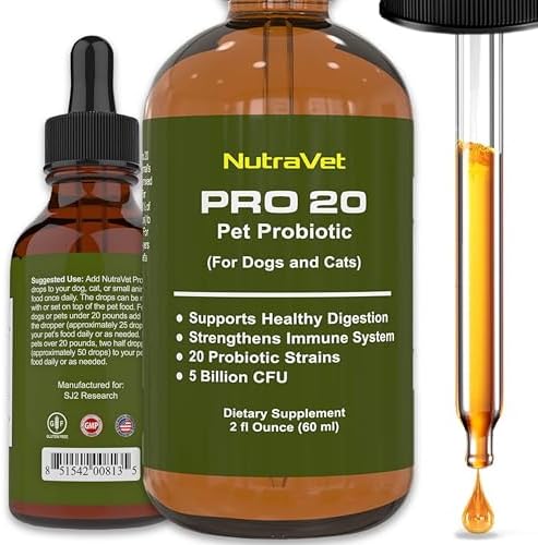 Probiotics for Dogs and Cat Probiotics - 120 Servings (1/2ml). 100% Natural Digestive Enzymes for Gas Relief and Healthy Digestion. Prebiotics via