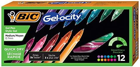 BIC Gelocity Quick Dry Black Gel Pens, Medium Point, 0.7 mm, 12-Count | Quick Dry Ink Resists Smearing | Full-Length Comfort Grip | Ideal for Students and Teachers | 12 Pens in Pack
