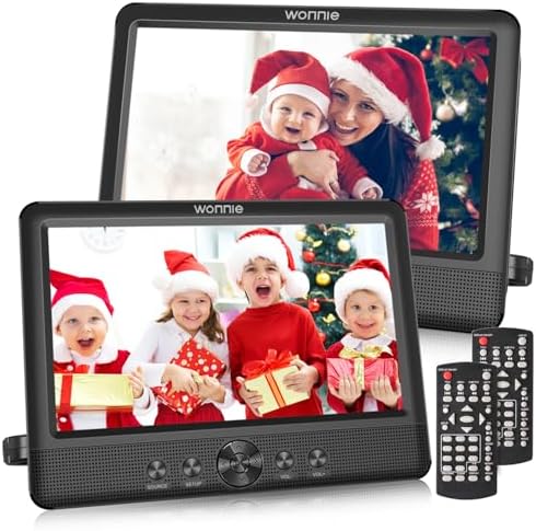 WONNIE 10.5" Two Car DVD Players Portable Dual Screen Headrest Video Player, Play a Same or Two Different Movies with 5-Hour Rechargeable Battery