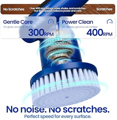 2026 Upgraded Electric Spin Scrubber: 120 Min Runtime, IPX7 Waterproof Cordless Power Scrubber, Adjustable Extension Handle, 8 Heads