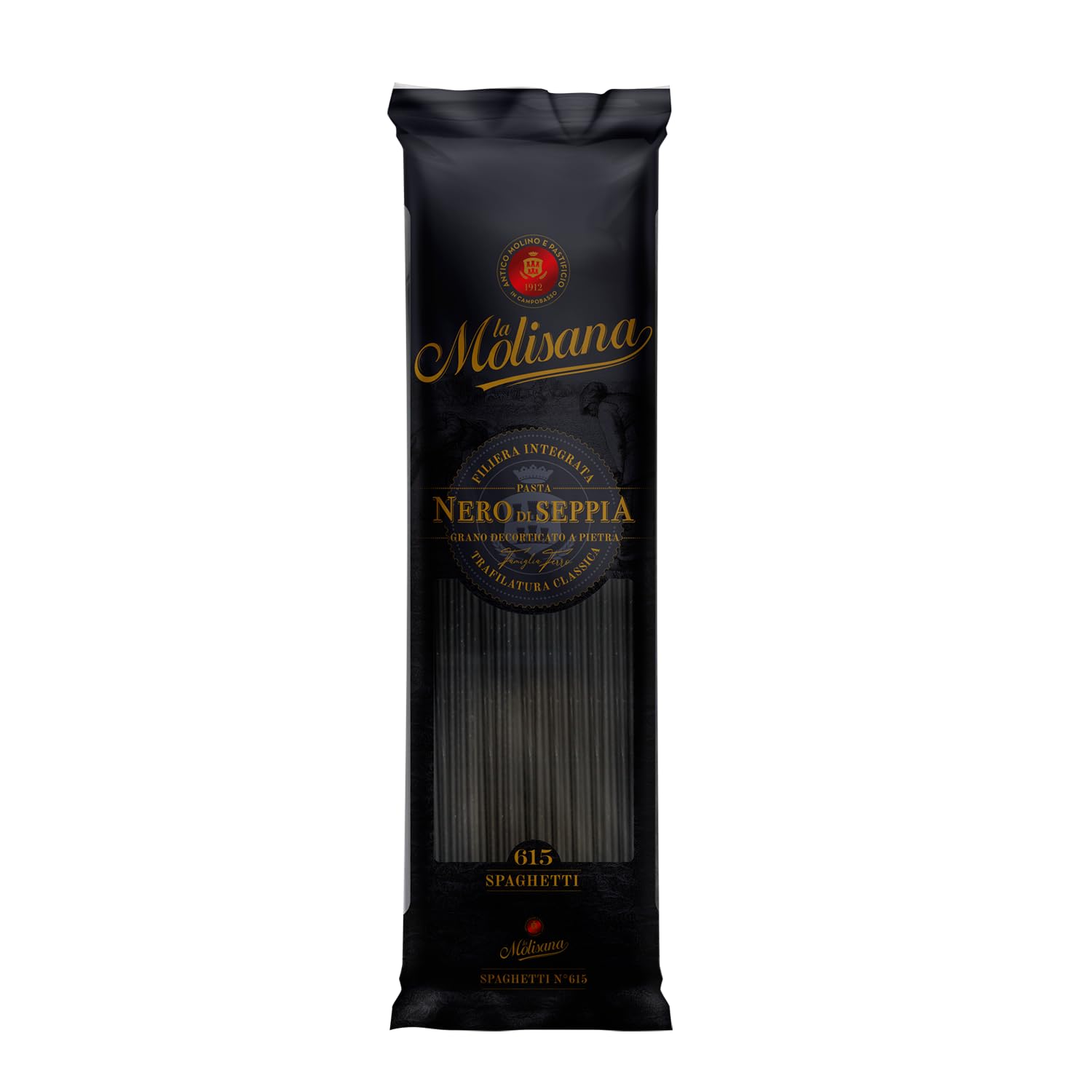 La Molisana Spaghetti Ink Squid N°615 Pasta, 1.1 lb, Premium Italian Squid Ink Pasta with Durum Wheat Semolina & Cuttlefish Ink